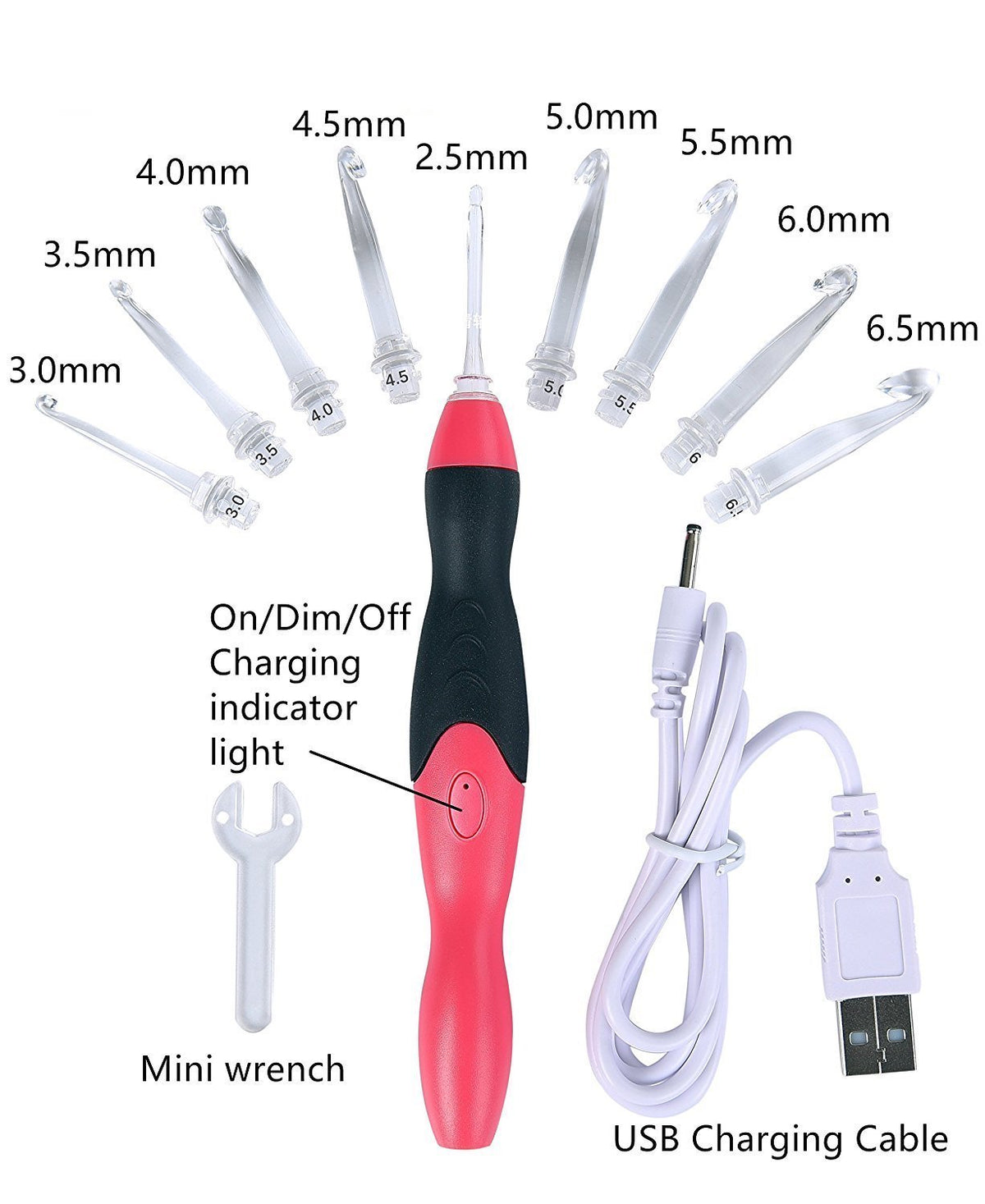 Rechargeable 9 in 1 Lighted Crochet Hooks